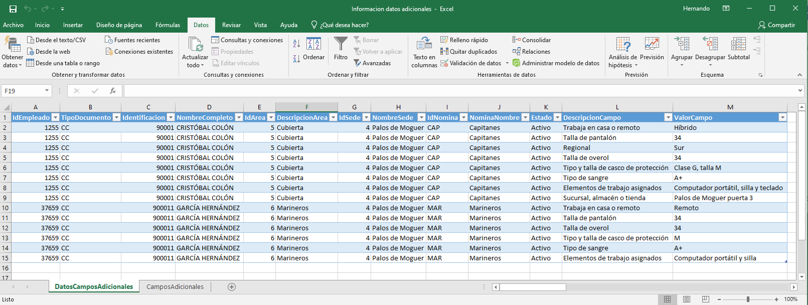 Reporte de información adicional del empleado