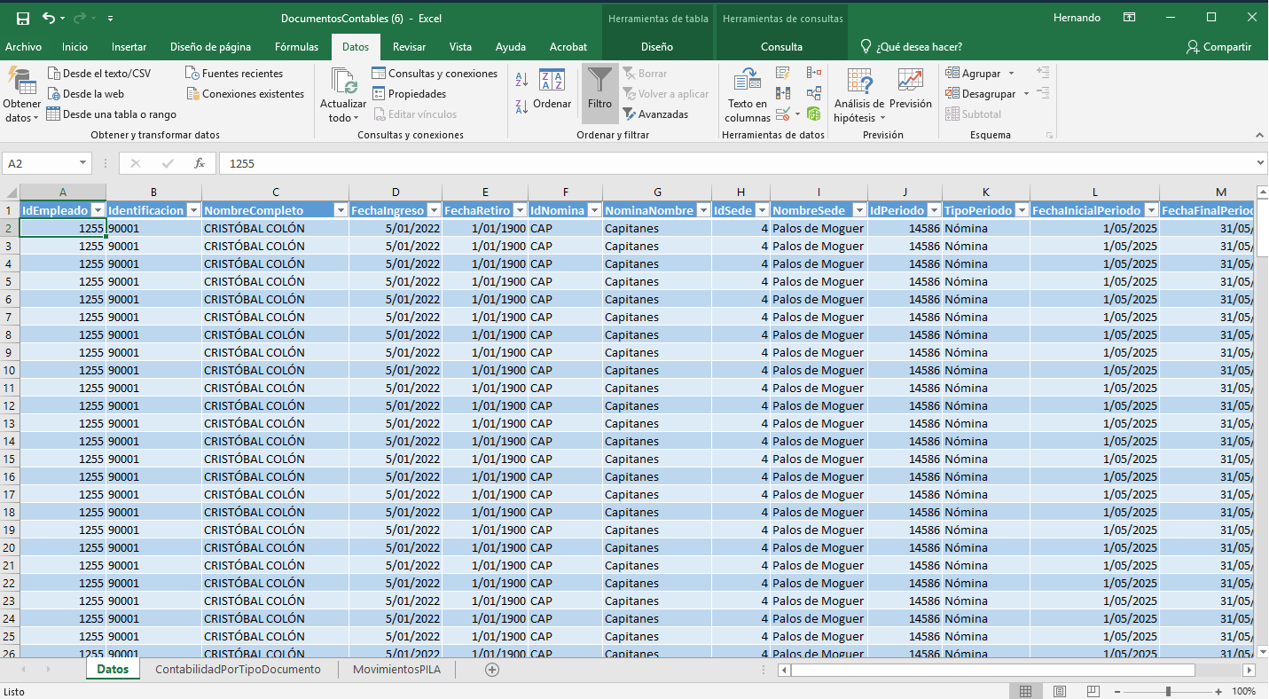 Descarga del reporte en formato Excel
