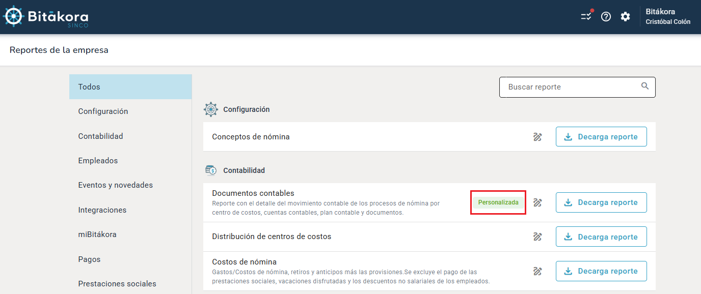 Marca de plantilla personalizada del reporte