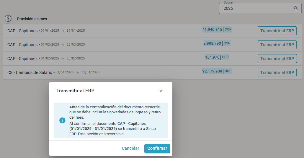 Mensaje de alerta antes de confirmar la contabilización