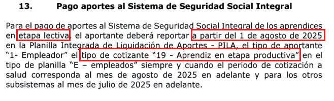 Tipo de cotizante 19 para aportar temporalmente la fase lectiva