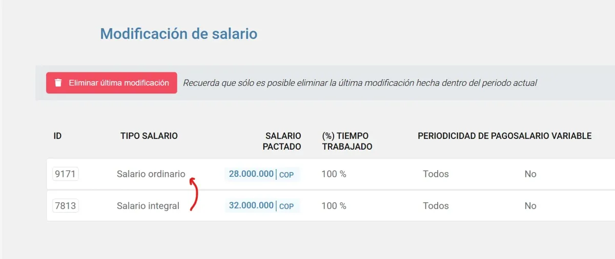 Cambio de salario integral a ordinario en Bitákora