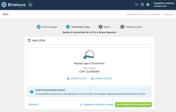 Transmitir la planilla PILA a Enlace Operativo