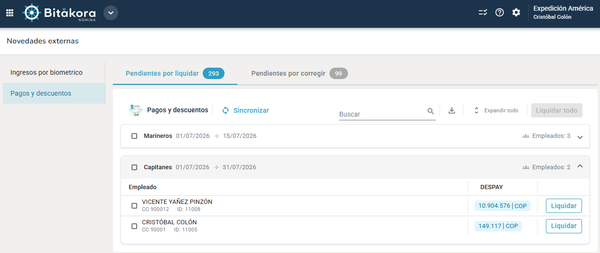 Sincronización de novedades externas de descuento Payflow